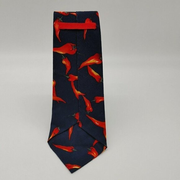 Mens Navy Blue Handmade Chili Pepper Print Formal Pointed Neck Tie Size 62x4 In - Picture 5 of 6
